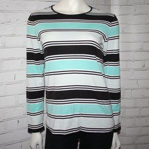 🌊🖤 Croft & Barrow Aqua Stripe Tee · Size M · Classic & Breezy